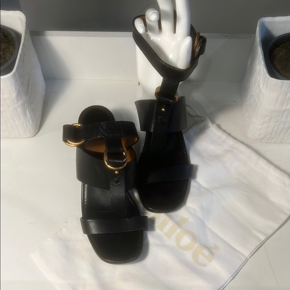 Chloe Black and Gold Sandals